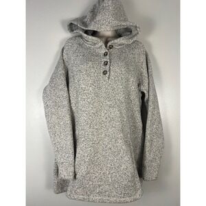 Cabela's Speckled Cream Gray Hoodie Button Neck Long Sleeve Women's Sz L